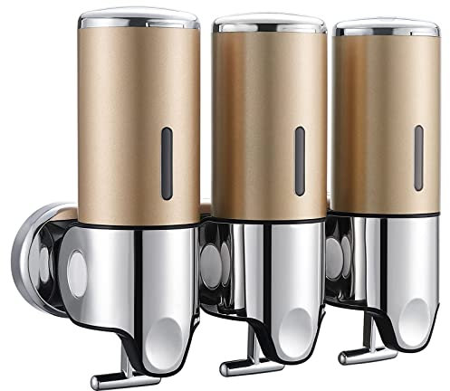 Dispensador de jabón montado en la Pared, desinfectante de Manos, dispensador de jabón de baño, loción de Ducha, champú, Gel, dispensador de champú para baño, Cocina, Hotel (1500 ml, Dorado)
