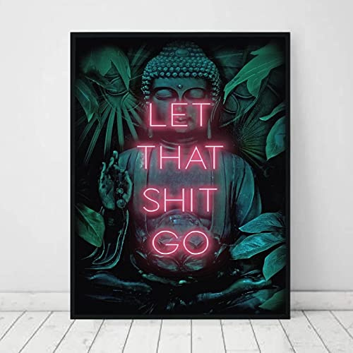 Buddha-Leinwanddrucke Und Poster Let That Shit Go Zitat Badezimmerkunst Weibliche Malerei Wandbild Für Badezimmer-Wc-Dekoration 30X40Cm Kein Rahmen
