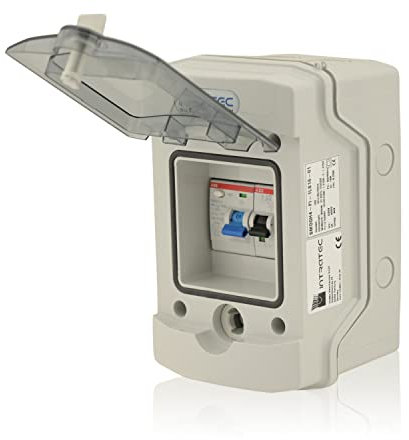 Sicherungskasten Aufputz IP65 Feuchtraum Verteiler Elektroinstallationsverteiler 1-reihig 4 Module mitFI 40A 0,03A/1x LS B16 von ABB anschlussfertig ideal für Garten oder andere Außenbereiche