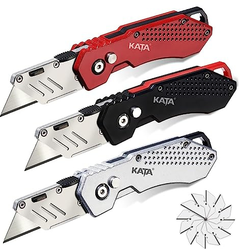KATA 3 Pack Folding Utility Knife Set, Heavy Duty Box Cutters with Blades