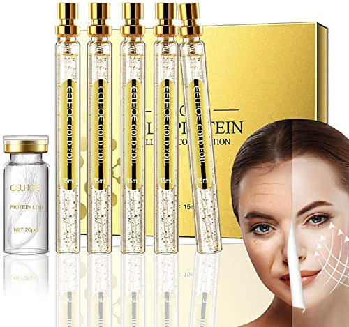 Fili di Collagene Lifting Riassorbibili, Set Sollevamento Fili Proteici, Fili di Collagene Riassorbibili per Il Lifting del Viso, Gold Face Essence Filato di Seta Collagene Attivo (60ml)