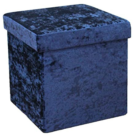 La Maison Large Ottoman Foldaway Storage Blanket Toy Box Bench Crushed Velvet Pouffe Footstool Ottoman (Navy, 38cm x 38cm)