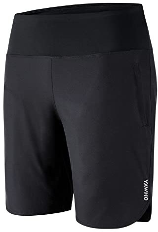 YAWHO Damen Sporthose Kurz Laufshorts Sweatshorts Sport Kurze Hose Sommer Schnell Trocknend High Waist Fitness Running Gym mit Reißverschlusstasche (80887 Black, L)