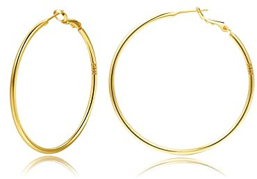 Creolen aus Sterling Silber,Gold Silber große Creolens für Damen 14 Karat echt Vergoldet Große Dünne Hypoallergen Kreis Endlose Creolen, 20/30/40/50/60/70 mm für Mädchen