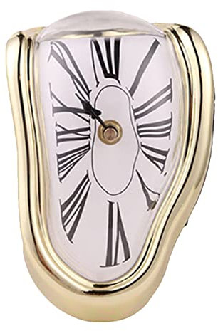 Carkio Creative Melting Clock, Wall Clock Decorative Salvador Dali Watch Melted Clock for Home Office Shelf Desk Table Decoration,Funny Creative Gift (Gold)
