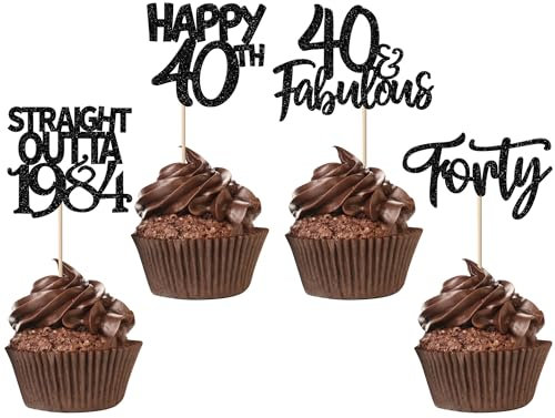 24 Stück 40th Geburtstag Tortendeko Straight Outta 1985 Cupcake Toppers Forty Awesome Since 1985 Cupcake Picks 40 fabelhafte Tortendekorationen für 40. Geburtstag Schwarz