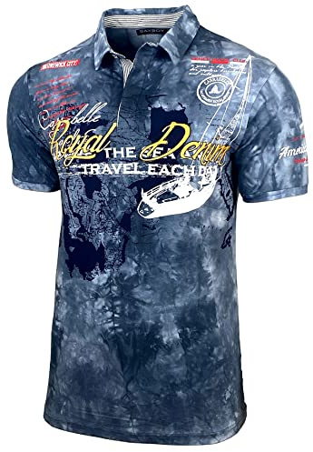 Herren Poloshirt Verwaschen Kurzarm Polo T-Shirt Slim Fit Design Fashion Top Print Royal Denim Batik Shirt 151
