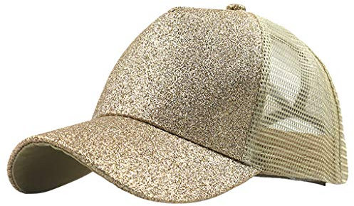 Glitzern Mesh Baseball Cap Damen Einstellbar Baseballkappe Für Pferdeschwanz Sonnenhut Sommersportmütze Sommerhut Damen Pferdeschwanz Baseballkappe Baseball Cap Unisex Sonnenhut (Gold, One Size)