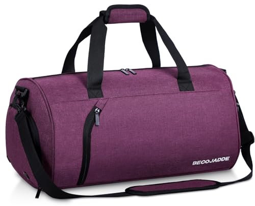 BECOJADDE Sporttaschen für Damen und Herren, 35L Reisetasche Duffel Bag Übernachtungstasche mit Schuhfach & Nassfach, wasserdichte Handgepäcktasche für Sport, Fitnessstudio, Schwimmen, Lila