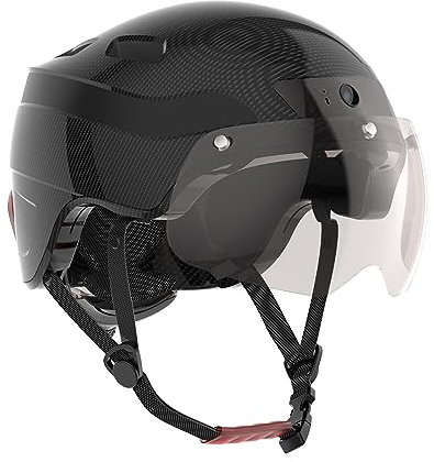 Casque de Vélo Intelligent Bluetooth JARONOON pour Cyclistes Adultes, avec Caméra Intégrée et Feu Arrière Clignotant, Lunettes de Jour et de Nuit Incluses (Style Technologique)