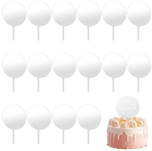 KEILEOHO 40 Stück 10 cm Acryl-Kuchenaufsätze, 10 cm, rund, transparent, blanko, Kuchenspieße, Kreis-DIY-Cupcake-Topper für Geburtstag, Hochzeit, Party