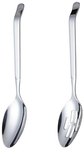 Serving Spoons Large, 10.9inch Stainless Steel Buffet Serving Spoons Set Long Handle Slotted Serving Spoons Large Spoons for Parties Kitchen (2 Pcs)