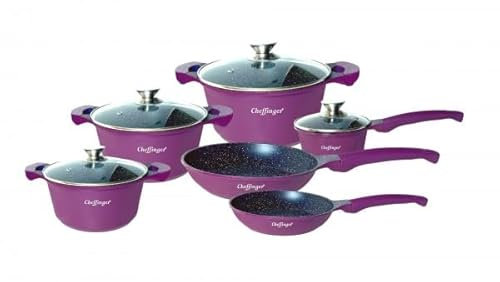 Kochtopf Kasserolle Bratpfannen Set 10-tlg + Deckel DA-1010 (Lila/Purple)