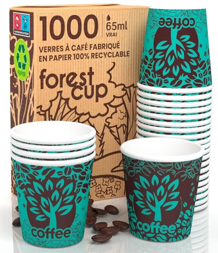 Eurocali 1000 Gobelets en Papier pour Café 65ml Blue Forest Verres écologiques Biodégradables Jetables Petits à emporter Boissons Chaudes