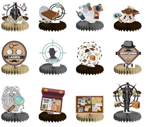 POMNUG 12-Pack Detective Honeycomb Mittelstücke Mystery Detective Mittelstücke Tischdekorationen Detective Tischdecker für Detective Party Dekorationen Detective Party Zubehör