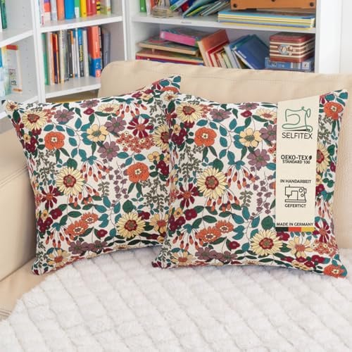Selfitex 2er Set Bunte Couchkissen 50x50 cm, Sofakissen mit Füllung und Bezug, kuschelweiches Lesekissen, dekoratives Fernsehkissen, Deko- und Kopfkissen, Rückenkissen (Summer Spring)