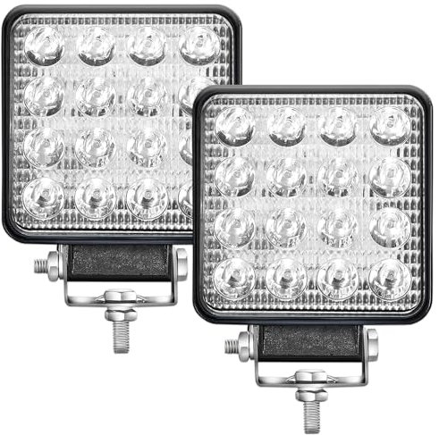 Phare LED 12V 4.21 10.5 cm IP67 48W 16 LED 6500K 2 Pièces ABS Aluminium - Longue Portée pour Tracteur, Voiture, 4x4