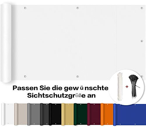 ROBAG Sichtschutz Balkon 150x1500cm, Sichtschutz Balkonbespannung, Wind- und UV-Schutz, 100% Privatsphäre für Gartenzaun Balkonzaun - Weiß