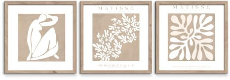 STYLER Bilder Set Matisse 3x 30x30 cm (AUFHÄNGFERTIG) mit hochwertigem Holzrahmen - Natürliche Schönheit für Ihr Zuhause - Minimalistisch Boho Henri Matisse Kunst