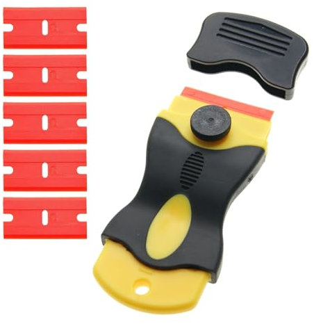 Ex-Pro Ceramic Hob Scraper with 5 x Plastic Blades, Safe to Glass, Removes Labels Stickers & Decals, for Oven Window Windshields Shower Door