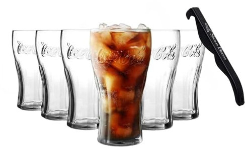 sicilia bedda - Lot de 6 verres compatibles pour Coca-Cola - 330 ml - Transparent - Avec décapsuleur