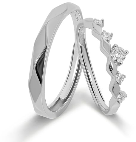 Meissa 2 Paar-Ringe für Herren und Damen, Sterling Silber Verlobungs Versprechensringe Verlobungsringe Eheringe Partnerringe Jahrestagsring