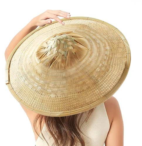 Handgefertigter Sonnenhut aus Bambus Strohhut Durchmesser 42 cm Tiefe 12 cm