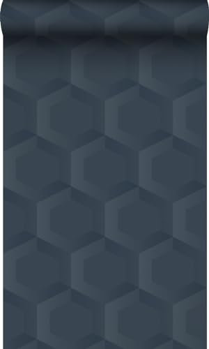 Origin papier peint hexagone 3d bleu foncé 53 cm x 10.05 m Wallcoverings
