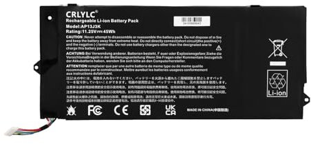 CRLYLC 11.4V 45Wh AP13J3K AP13J4K Batterie pour AC ER Chromebook 11,6 Zoll 11 C740 C720 C720P Serie Notebook AP13J4K KT.00304.001 KT.00303.001 CB3-431-C5EX 3ICP5/65/88 Battery(2.5cm Short Cable