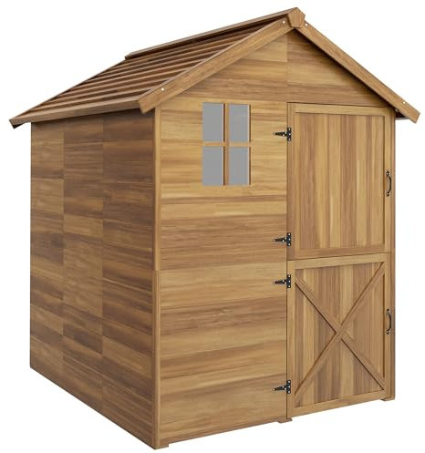 Outsunny Abri de Jardin 2,88m², cabane à Outils, abri de Rangement extérieur en Bois, Plancher Inclus, Toit étanche avec fenêtre Transparente, Bois Naturel
