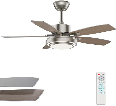 Ventilador de techo con luces y mando a distancia, ventilador de techo para dormitorio, salón y terraza, ventilador de techo de níquel para interior y exterior