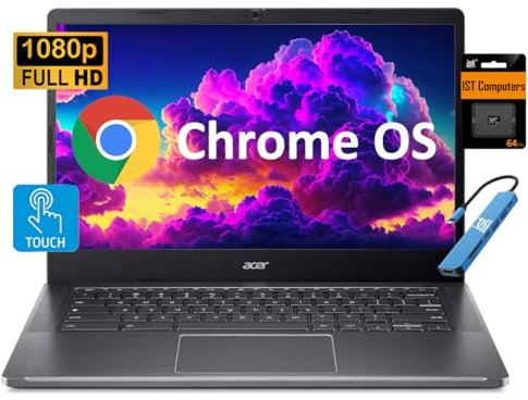 Acer Chromebook Plus 514 Ordinateur portable à écran tactile (14 po FHD, Intel 8-Core i3-N305, 8 Go de RAM, 512 Go SSD, 2 To de stockage en nuage) pour entreprise, étudiants, longue durée de vie de la