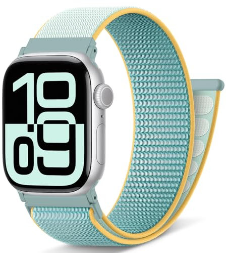 AMSKY Nylon Sport Loop Band Kompatibel mit Apple Watch Armband 40mm 42mm 46mm 44mm 45mm 41mm 38mm 49mm, Damen Herren Original Design für iWatch Series 10 9 8 7 6 5 4 3 2 1 SE Ultra, Aurora Blau