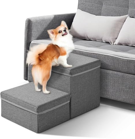 Ovshnrr Dog Steps Stairs for Bed,Non-Slip Pet Stairs for Small Dogs, 2-Steps Dog Ramp for SofaFoldable with Storage Space for Dogs, Cats, Dogs