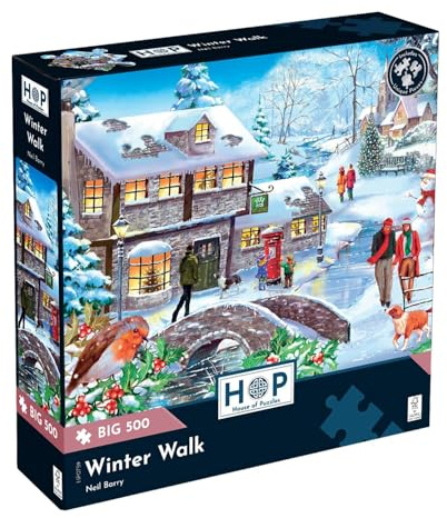 The House of Puzzles Winter Walk, Big 500 Piece Jigsaw | Extra Large Pieces, Artist Illustrated, Scenic Landscape, Deluxe Puzzle Gift for Adults