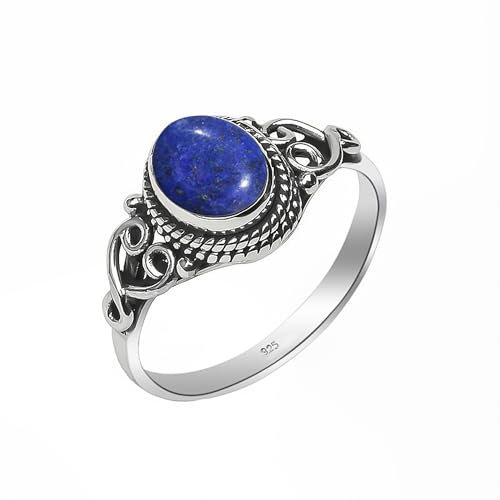 Lapislazuli-Ring, 925er Sterlingsilber, 100 % natürlicher Edelsteinring, Statement-Ring für Männer und Frauen, Vintage-Boho-Ring, handgefertigt, ovale Form, 6 x 8 mm, Verlobungsring NH-LPLA-11,5