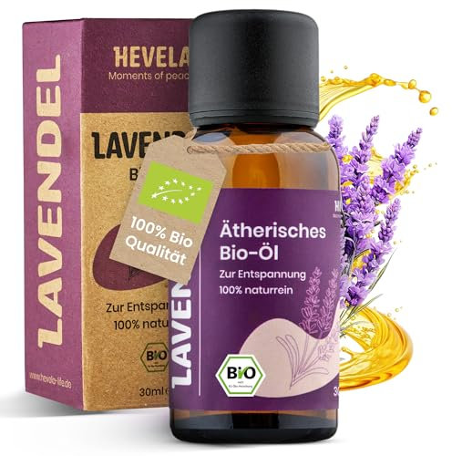 Hevela® - BIO Lavendelöl [100% NATÜRLICH] - hochdosiert für guten Schlaf - 30 ml ätherisches Bio-Öl für Aromatherapie und Duftlampe - echtes Lavandula angustifolia zur Entspannung
