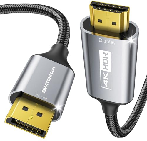 SWITCHFLUX Active 4K@60Hz 2K@120Hz DisplayPort to HDMI Cable 3M | UniDirectional DP 1.2 PC to HDMI 2.0 Display, Aluminum Braided Cord Compatible with AMD,NVIDIA,Desktops,and Gaming Monitors