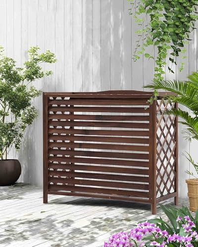 HRXQ Protector Cubierta De Madera Maciza para Aire Acondicionado Exterior, Impermeable Funda Aire Acondicionado Exterior, Marco Fuerte para Proteger Eficazmente Su Aire Acondicionado del Sol(S)
