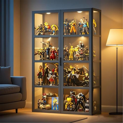 Poxvythb Vitrinenschrank, Acryl Vitrine, Premium Figurenschrank mit Schwingtüren – Luftdichter für Anime-Kollektionen Ohne Licht(82x33x130cm/Grau)