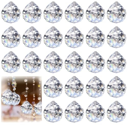 Zyluniy 24 Piezas Bola de Cristal Feng Shui Colgante, 20mm Atrapasuesol de Cristals, Colgante de Cristal Prisma, Atrapasoles para Boda, Hogar, Ventana, Feng Shui, Oficinadecoración