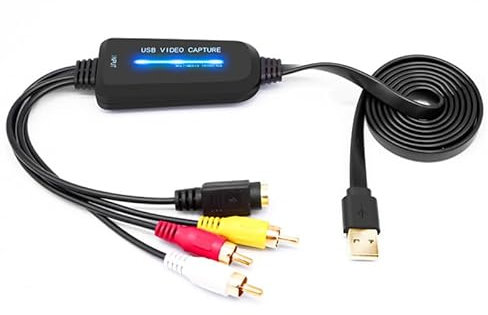 1080p VHS to Digital Converter, USB 2.0 Video Capture Card, Convert S-VHS C-VHS VCR BetaMax Hi8 Mini DV to Digital for Mac/Windows, RCA AV to HD Audio Video Transfer Grabber for DV Camera DSLR DV