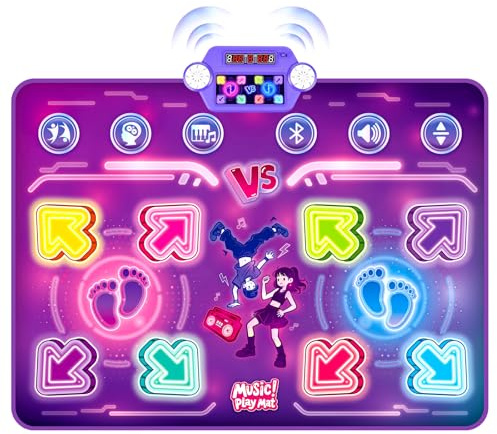 GuKKK Tanzmatte Kinder Spielzeug Geschenke 3-12 Jahre, Beleuchtete Musikmatte, Tanzmatte mit Musik Bluetooth 6 LED Leuchten, Weihnachten Geburtstags Spielzeug ab 3 4 5 6 7 8 9+ Jahre Mädchen Junge