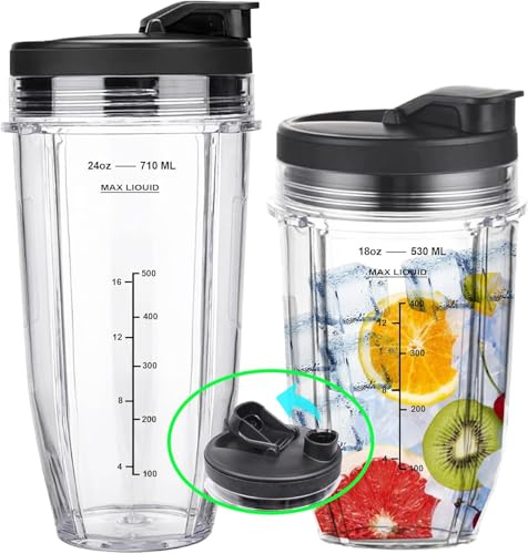 Mixer Becher Ersatzteile für Ninja Auto-iQ Mixer CB350EU, BN800EU, BN750EU, BN495EU, CB100EU, TB301EU, TB401EU, BN751, BN801, Set mit 18oz 24oz Smoothie Becher Cup Zubehör mit Deckel für Ninja Blender