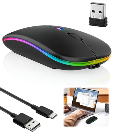 Voltrique Wireless Bluetooth Mouse, Rechargeable 2.4G Mouse for MacBook | Bluetooth 5.2 Mouse with USB-A Receivers, Quiet Click, 1600 DPI, Compatible with Windows, Mac and iPad