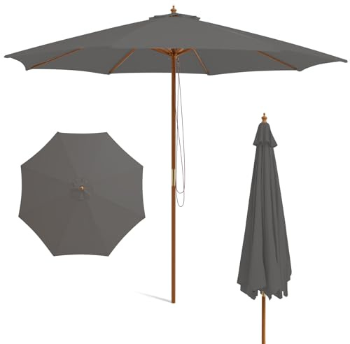 COSTWAY Sonnenschirm 300 cm, Gartenschirm aus Holz, Balkonschirm, Terrassenschirm, Marktschirm für Garten, Balkon, Terrasse, Pool (Grau)