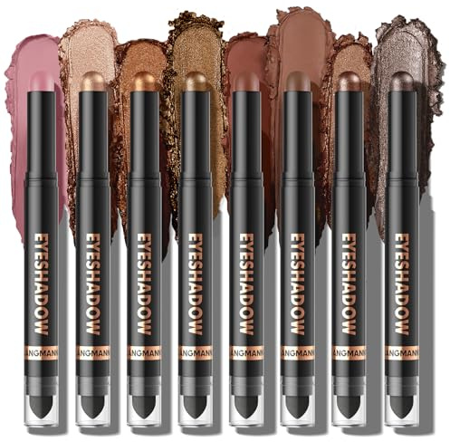 ALIIP Set de 8 Bâtons d'Ombre à Paupières, Fard à Paupières en Stick avec Pinceau Estompeur - Longue Durée, Waterproof, Haut Pigment - Pour Quotidien et Soirée - Idéal pour Femmes, B