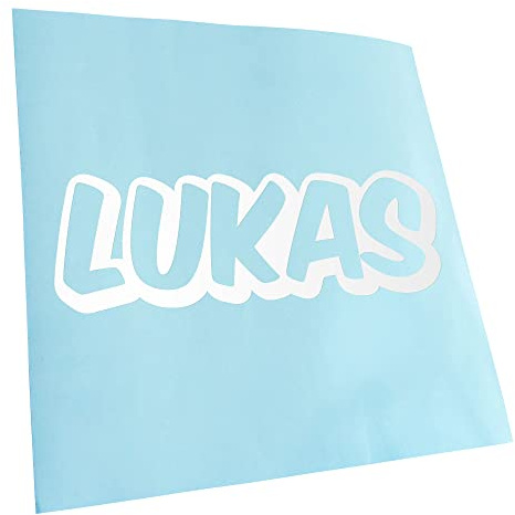 Kiwistar - Autoaufkleber - Weiß - 20x7cm - Lukas Vorname Jungen Sticker - Heckscheibe Auto Aufkleber wetterfest für Kfz LKW Mofa Truck - Sticker außen selbstklebend Tuning Zubehör für Fenster
