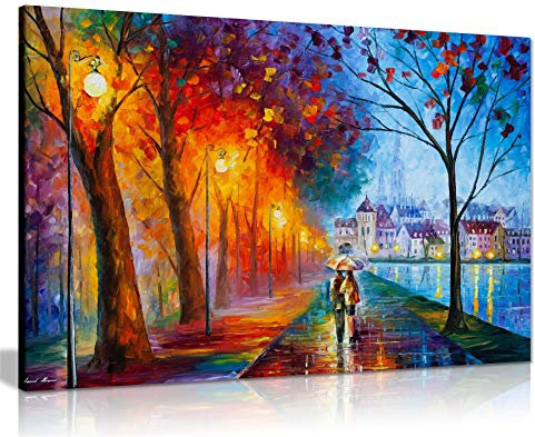 City by The Lake by Leonid Afremov Canvas Wall Art Picture Print for Home Decor (36x24)