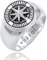 Kuzzoi - Anello da Uomo con Sigillo Rotondo, 15 mm di Larghezza, in Argento Sterling 925, ossidato Nero con Simbolo della Bussola, per Uomo, 64(20,4mm), Colore: Argento, cod. 0605832820_64